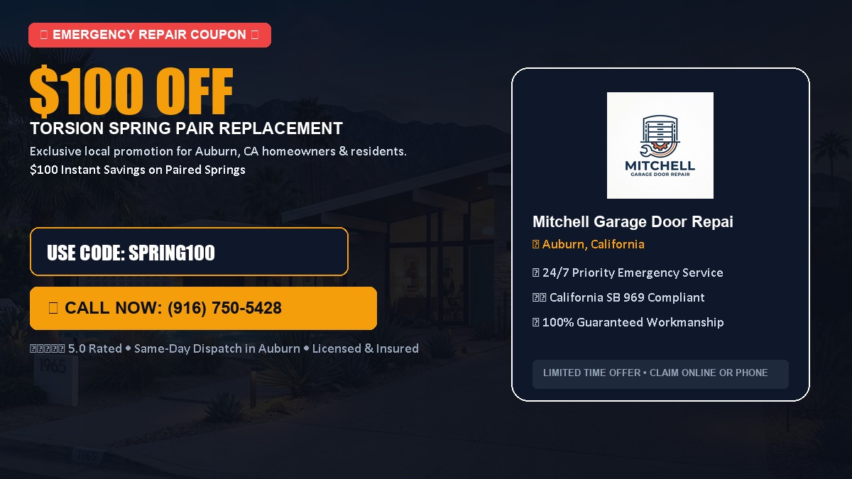 $100 OFF Heavy-Duty Torsion Spring Pair Replacement in Auburn, CA