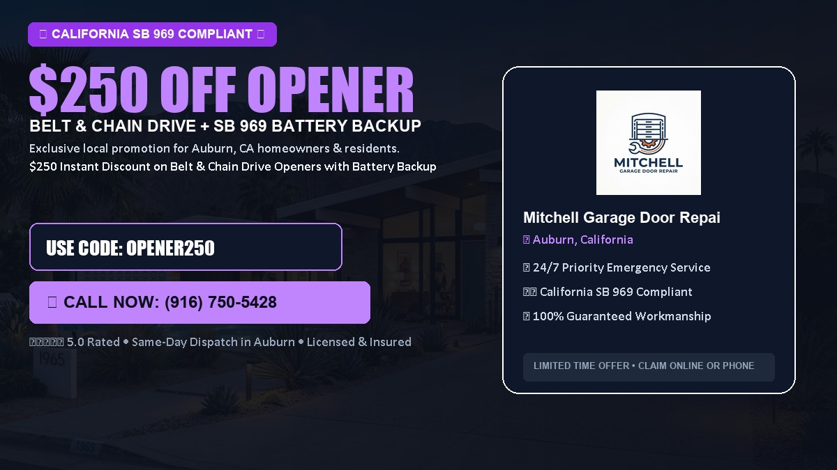 $250 OFF Smart Garage Door Opener Installation (Belt & Chain Drive with California SB 969 Battery Backup) in Auburn, CA