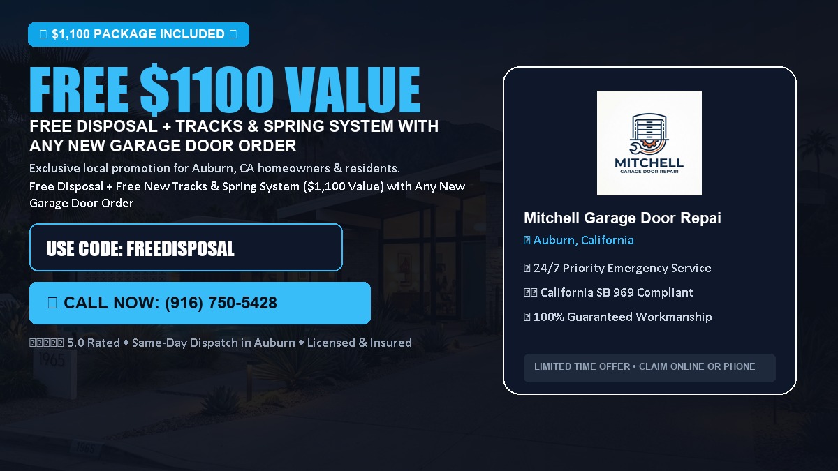 Free Disposal + Free New Tracks & Spring System with Any New Garage Door Order ($1100 Value) in Auburn, CA